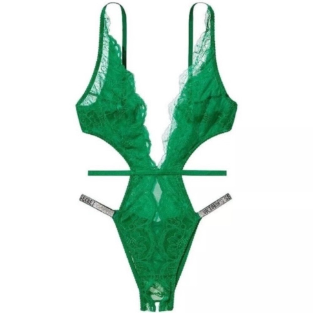 New! Victoria’s Secret Very Sexy Shine Strap Lace Crotchless Teddy 4294